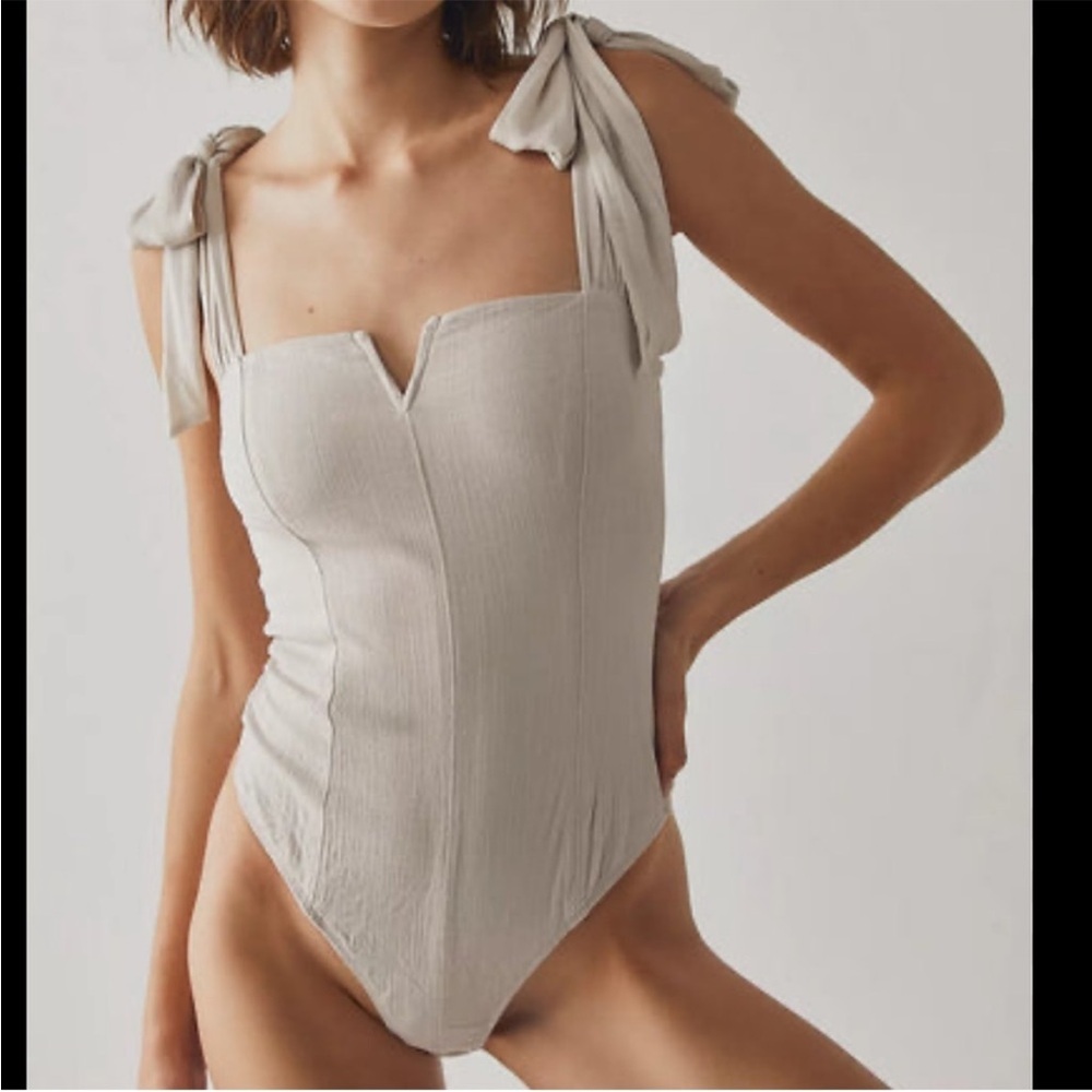 Free people Lola Bodysuit with Tie Straps in Beige size L
